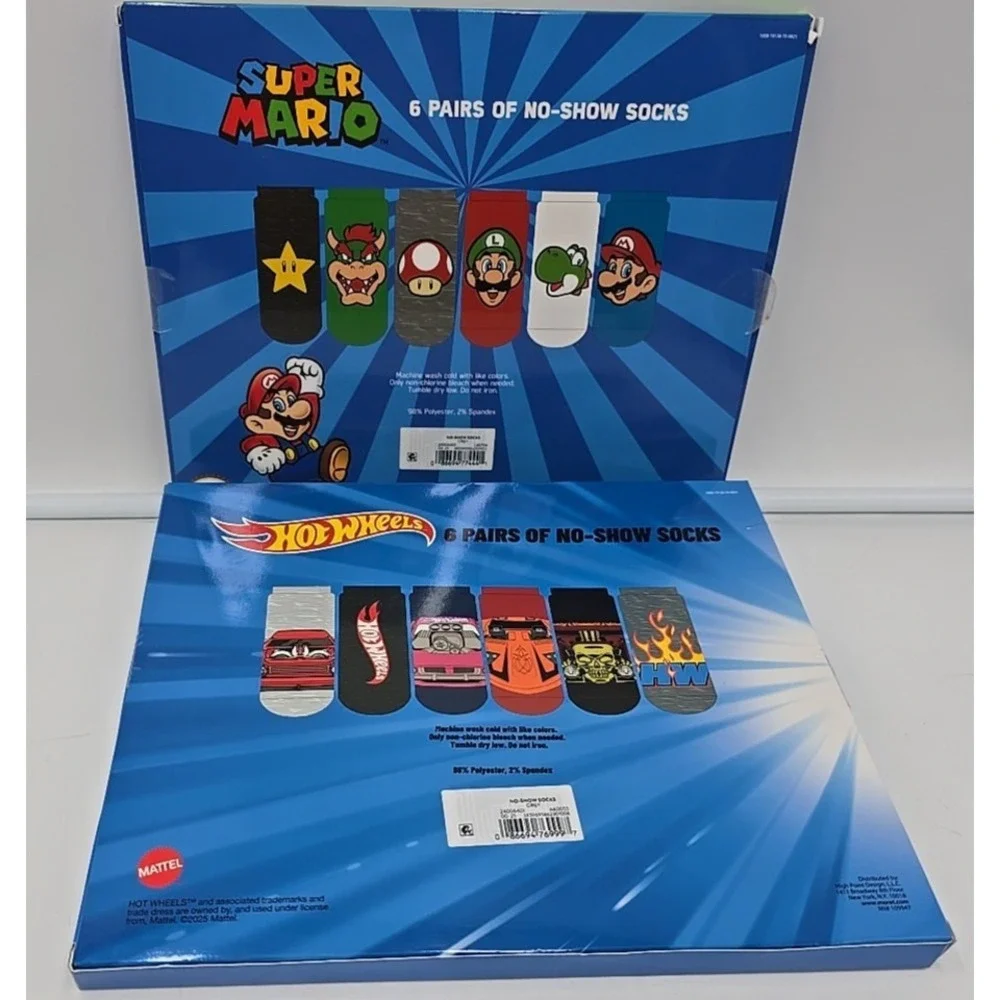 NEW Super Mario Hot Wheels Boys No-Show Socks M/L 12-Pack Shoe 11 1/2 -‎ 61/2